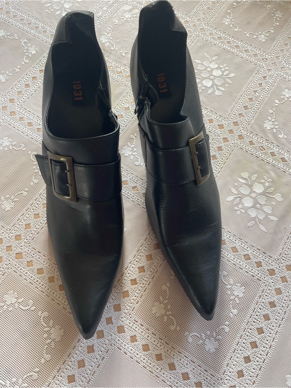 Witches Black Pointed Toe Buckle Women's Ankle Shoes.